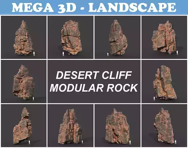Low poly Desert Cliff Modular Rock 220101 Low-poly 3D model