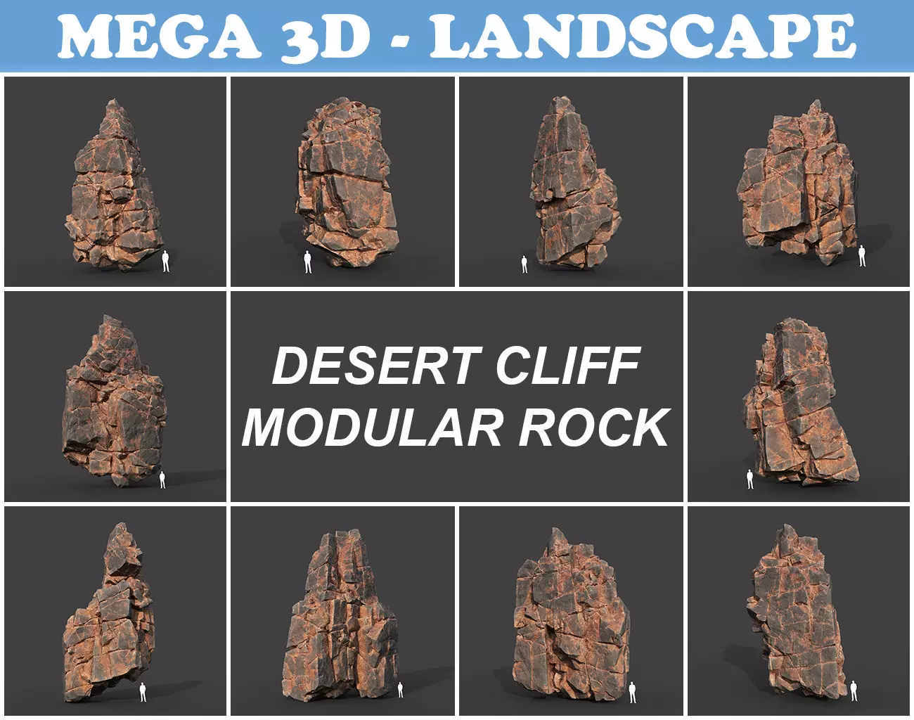 Low poly Desert Cliff Modular Rock 220101 Low-poly 3D model_0