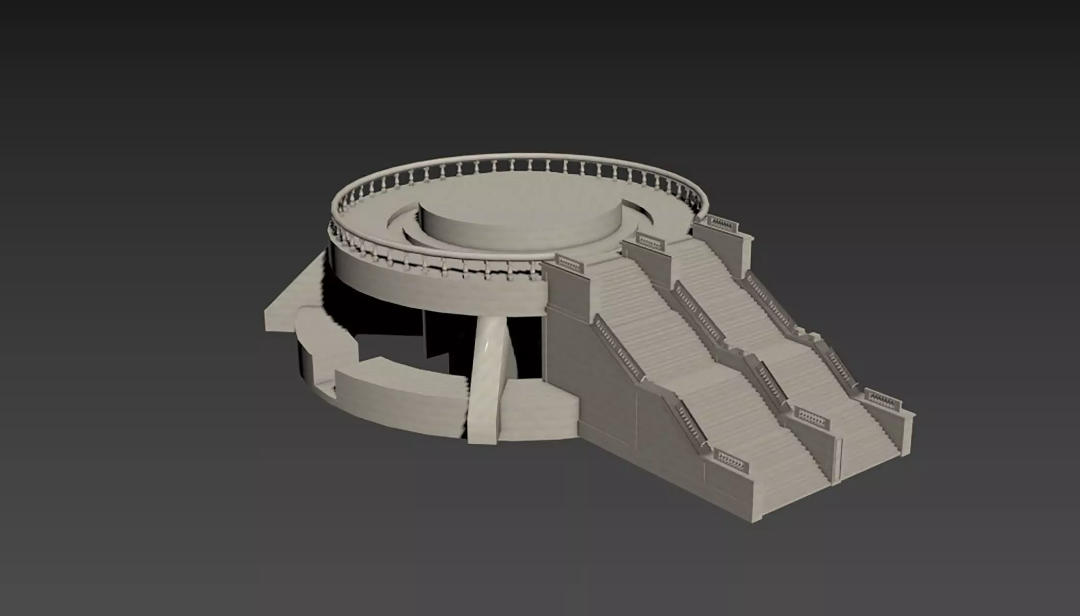 Pedestal circular structure with stairs 3D model_0