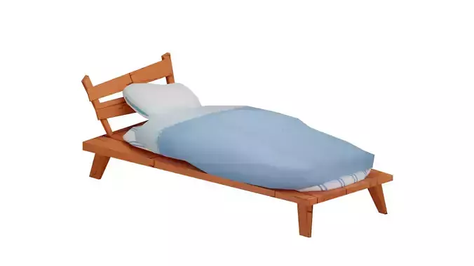 Wooden bed low-poly game ready