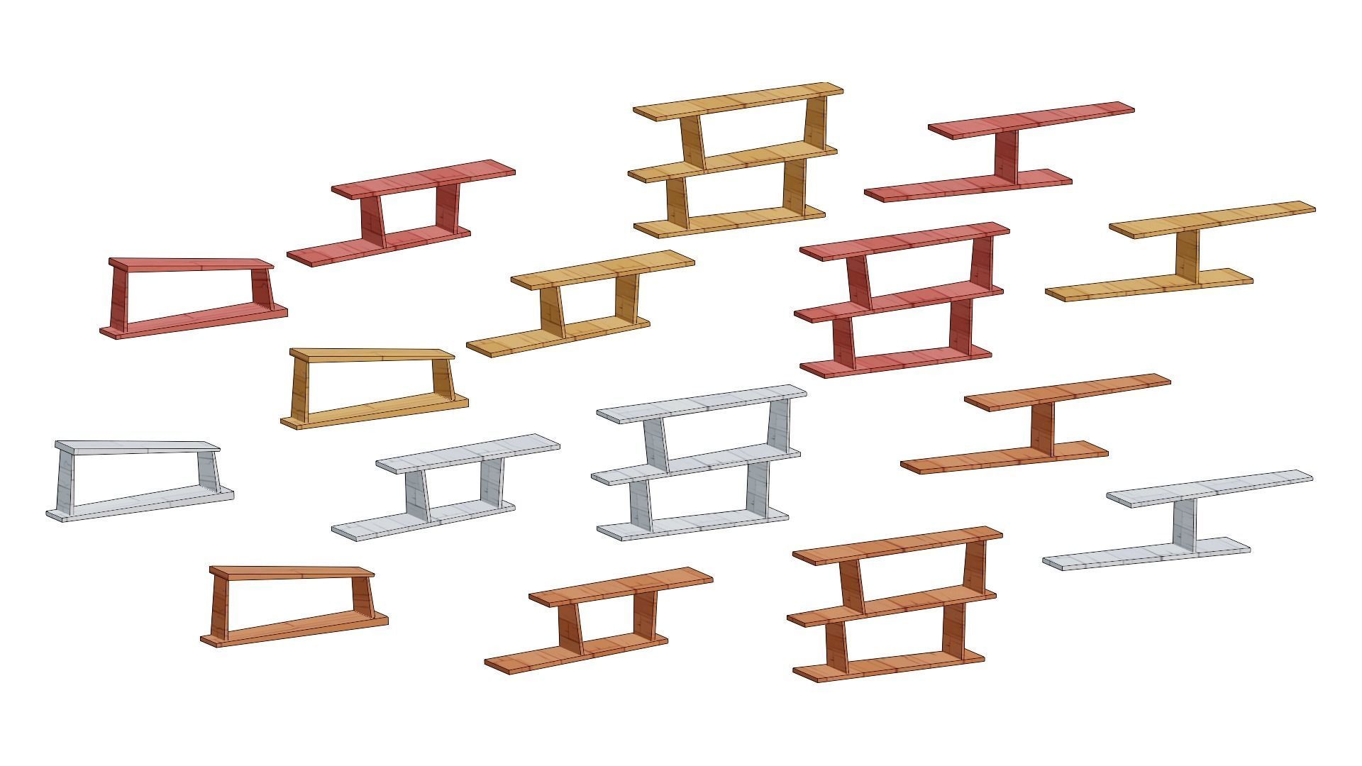 Shelves wooden with books low-poly game ready Low-poly 3D model_4