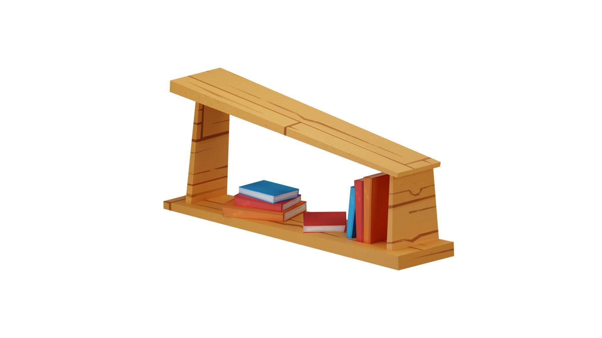 Shelves wooden with books low-poly game ready Low-poly 3D model_2