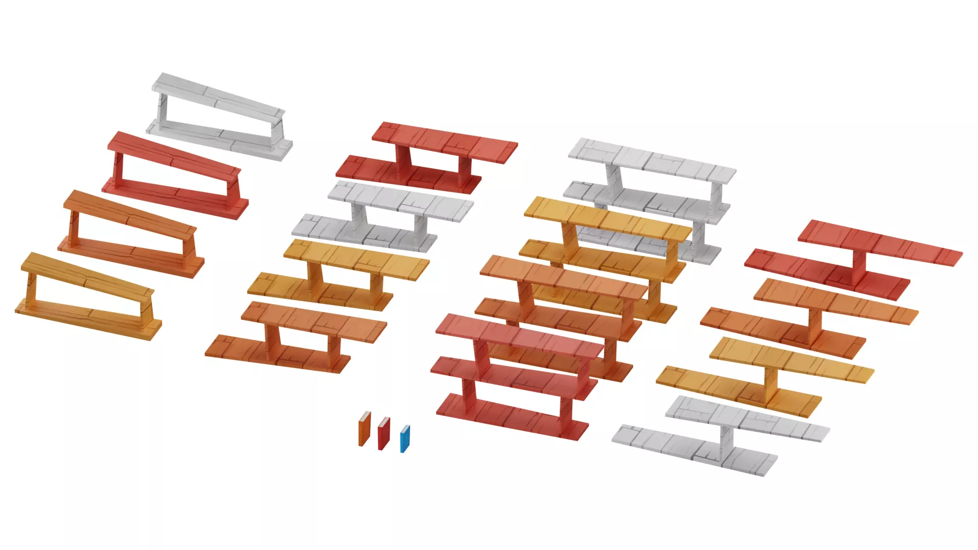 Shelves wooden with books low-poly game ready Low-poly 3D model_0