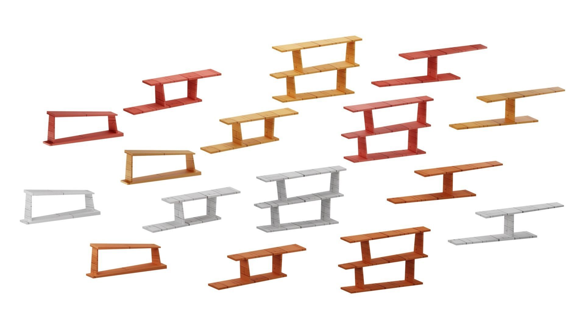 Shelves wooden with books low-poly game ready Low-poly 3D model_1