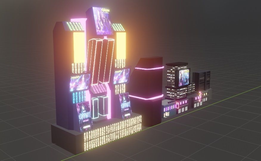 Cyberpunk city Low-poly 3D model_3