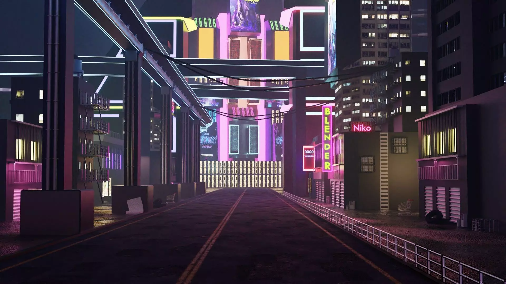 Cyberpunk city Low-poly 3D model_0