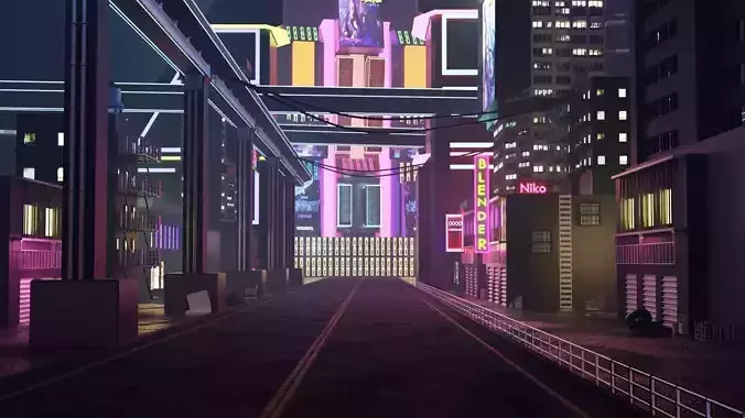 Cyberpunk city Low-poly 3D model