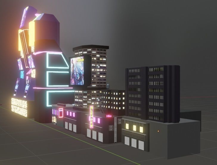 Cyberpunk city Low-poly 3D model_4