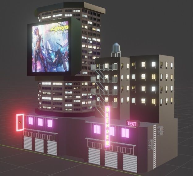 Cyberpunk city Low-poly 3D model_12