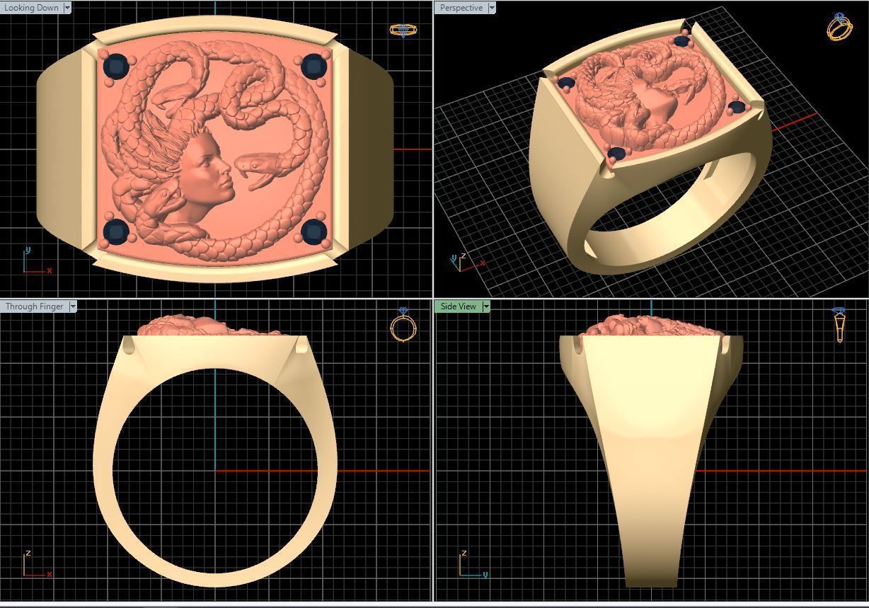 Medusa man ring Sculpture jewelry Gold silver 3D print model_7