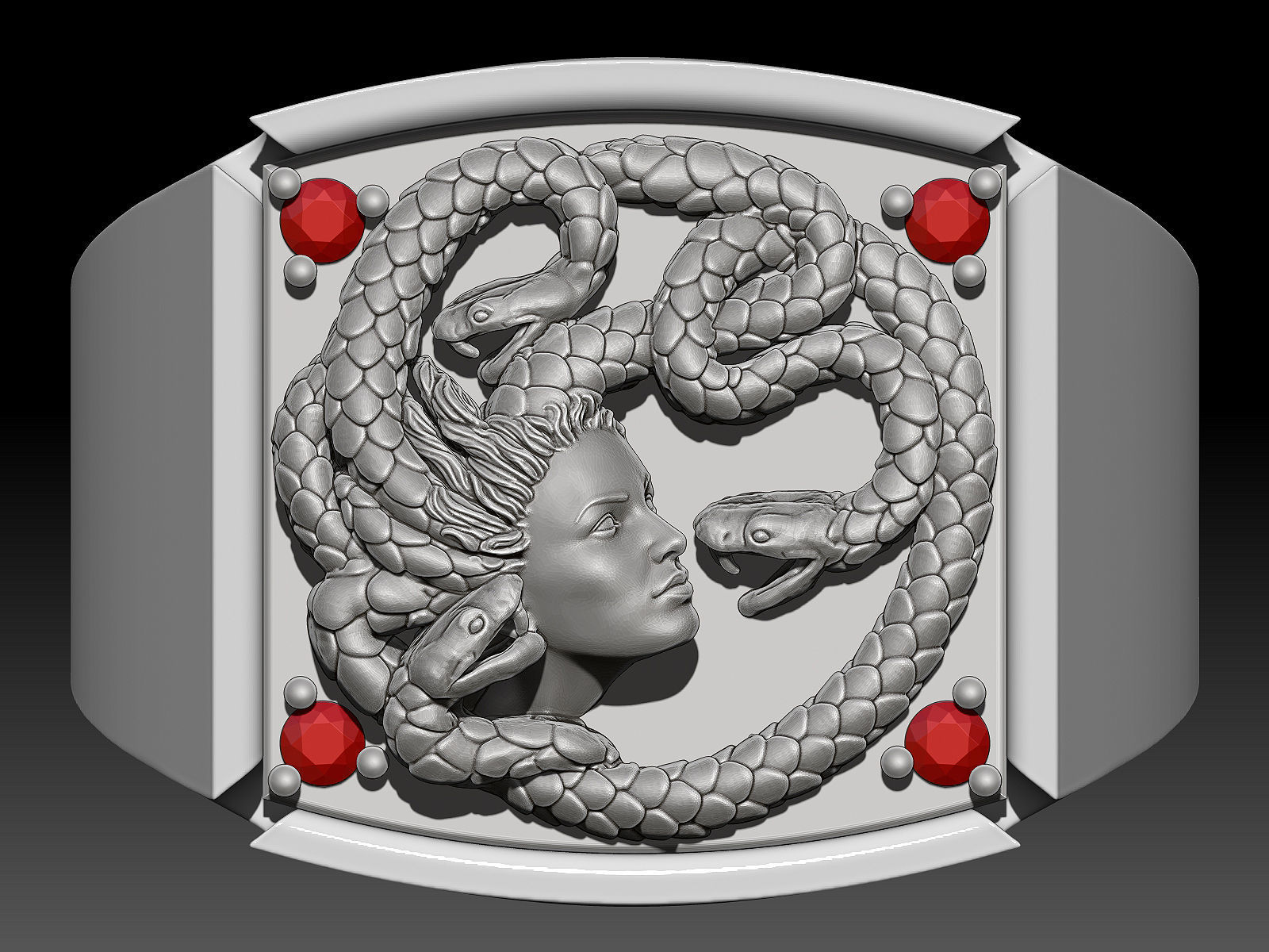 Medusa man ring Sculpture jewelry Gold silver 3D print model_1