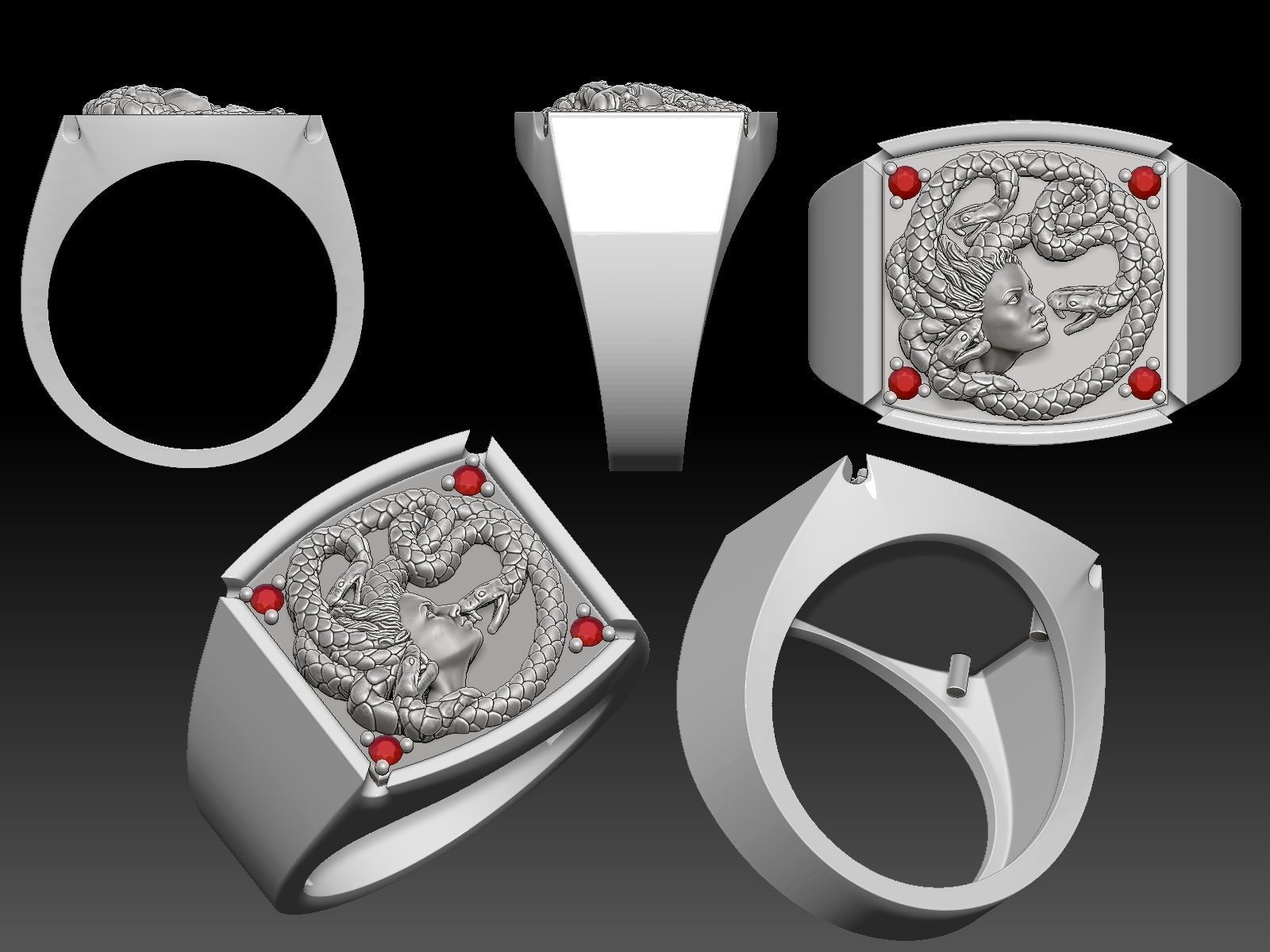 Medusa man ring Sculpture jewelry Gold silver 3D print model_2