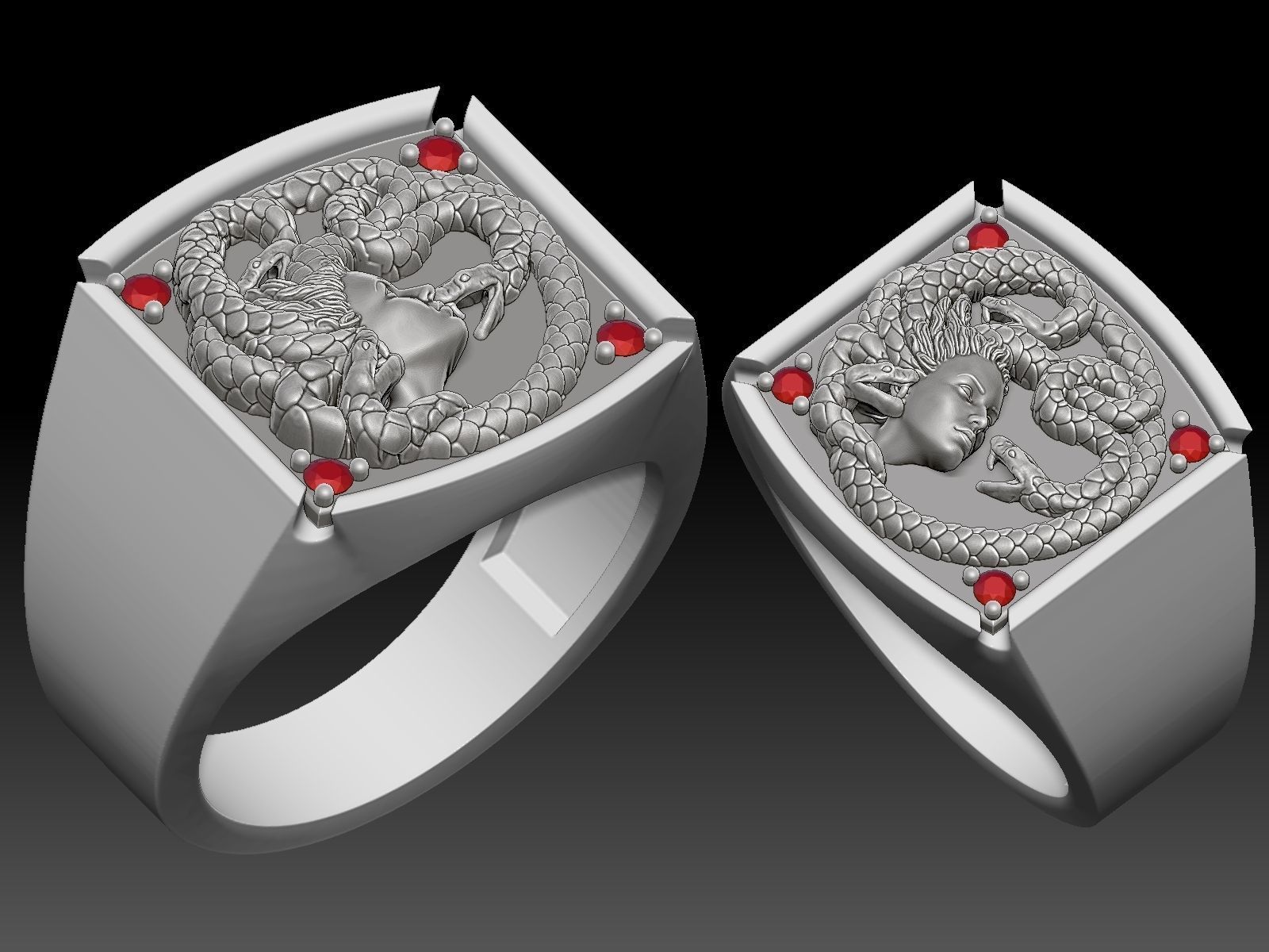 Medusa man ring Sculpture jewelry Gold silver 3D print model_3