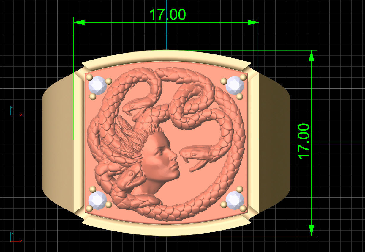 Medusa man ring Sculpture jewelry Gold silver 3D print model_5