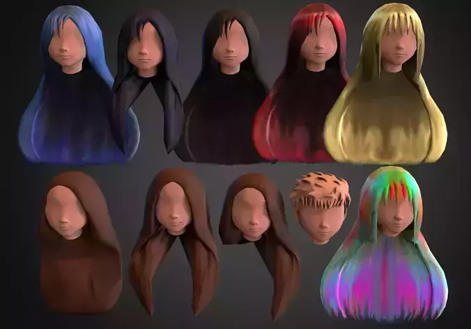 10x hair styles pack low poly
