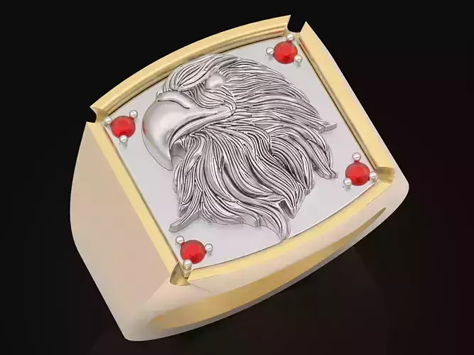 Eagle head Man Ring Sculpture jewelry Gold silver