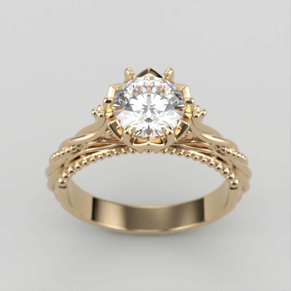 Solitaire Wedding Engagement Women Ring with Diamond 6mm 3dm stl 3D print model_2