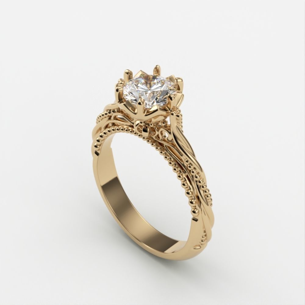 Solitaire Wedding Engagement Women Ring with Diamond 6mm 3dm stl 3D print model_5