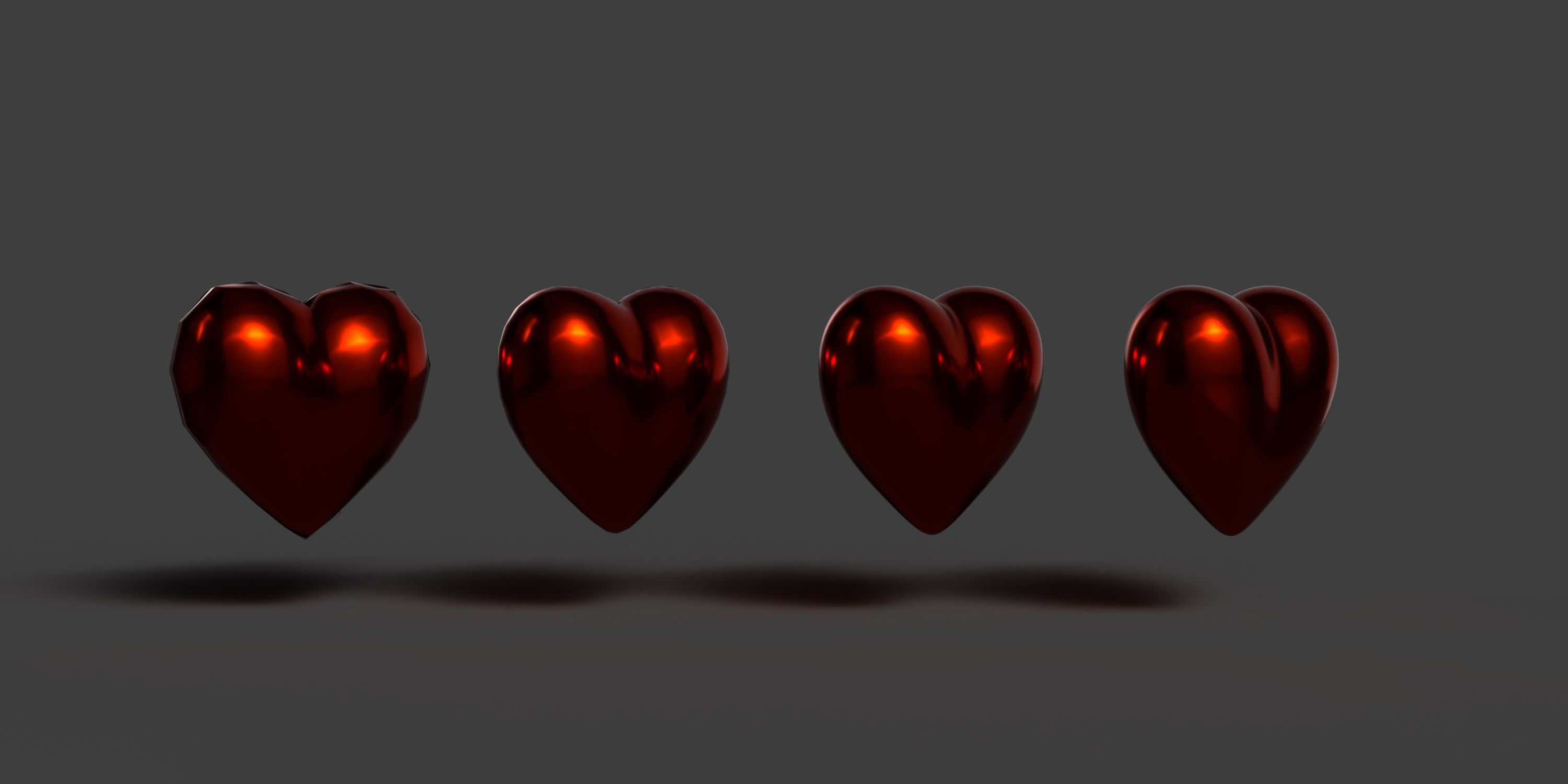 Red Metallic Heart Low-poly 3D model_4