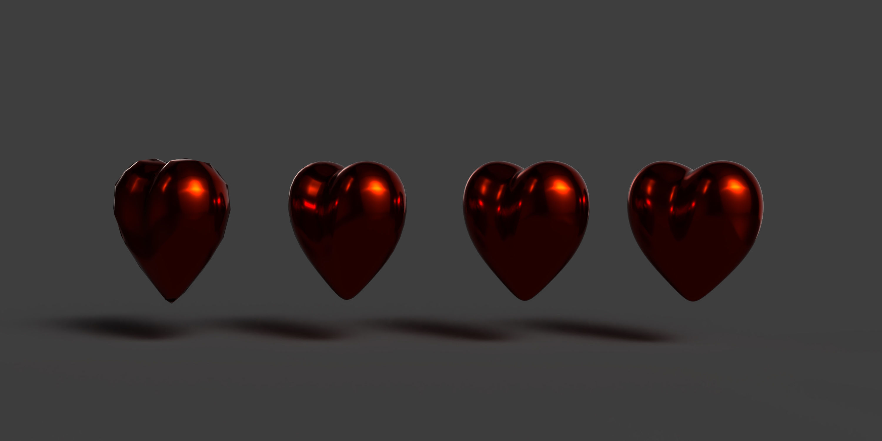 Red Metallic Heart Low-poly 3D model_2