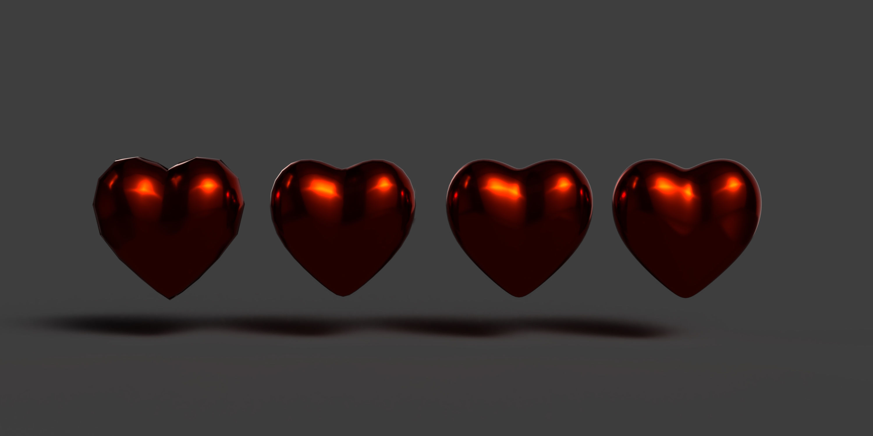 Red Metallic Heart Low-poly 3D model_1