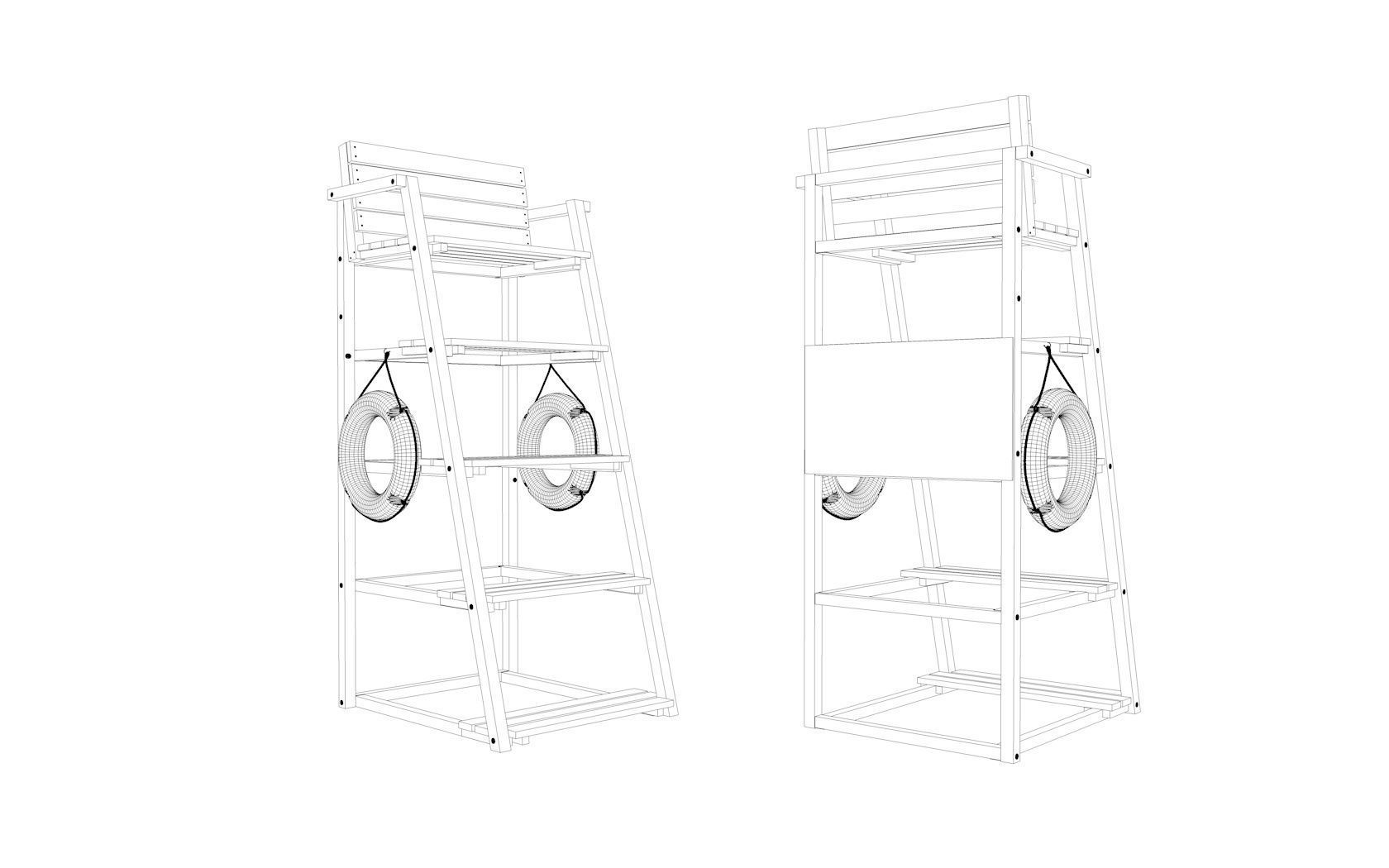 Vintage Lifeguard Beach Chair 3D model_3