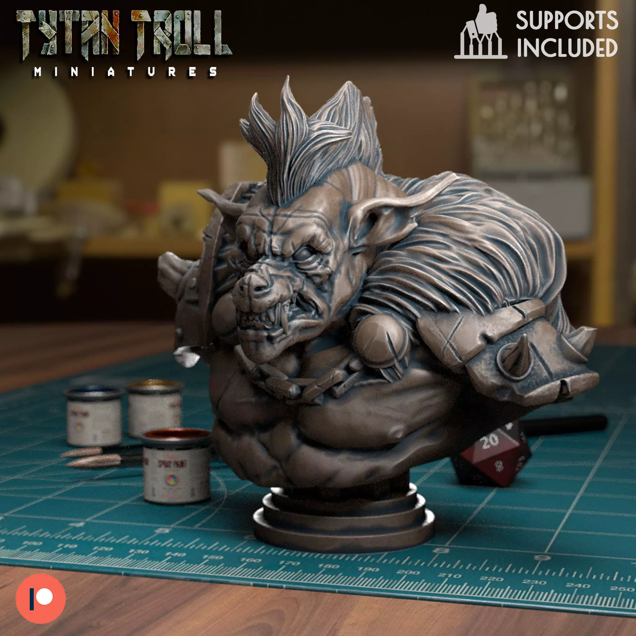 Gnoll Leader Bust - Pre-Supported 3D print model_0