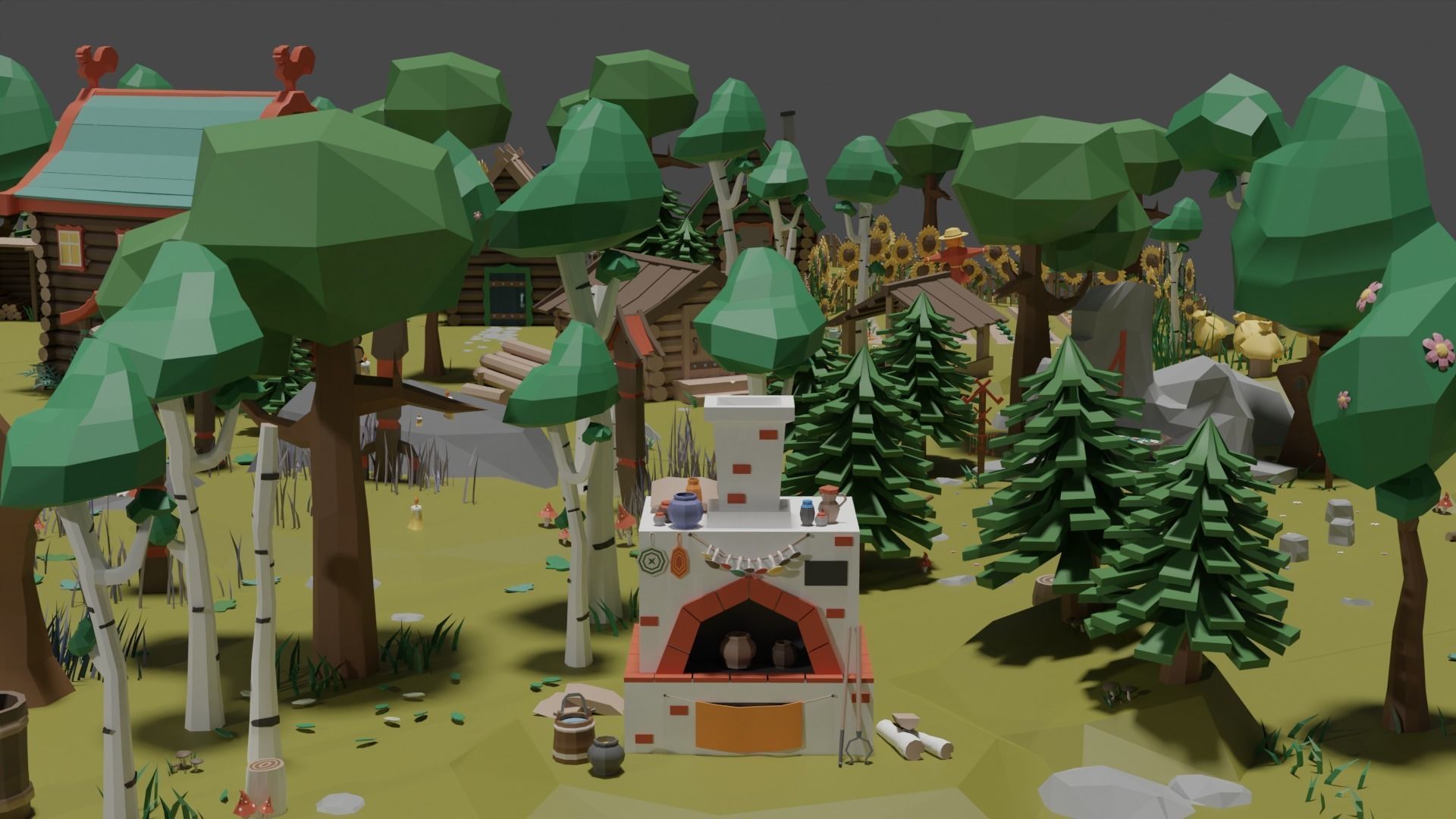 Low Poly Tiles Slavic Style Set Low-poly 3D model_6