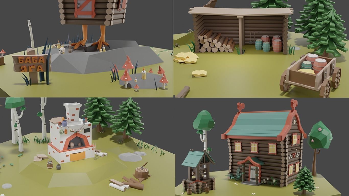 Low Poly Tiles Slavic Style Set Low-poly 3D model_9
