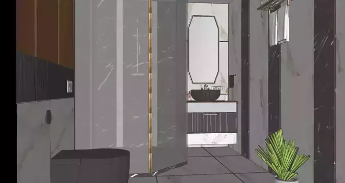 Washroom 3d with marble interiors