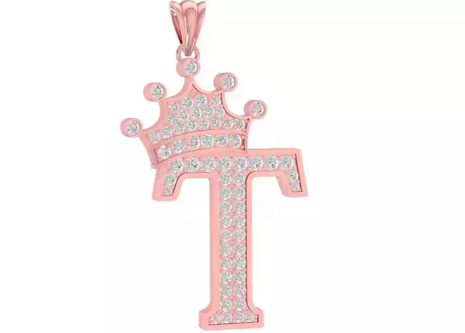 Diamond Crown T Letter Pendant 3100