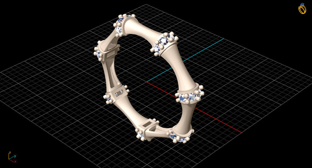 ring3 gold ring with diamonds in center 3D print model_23