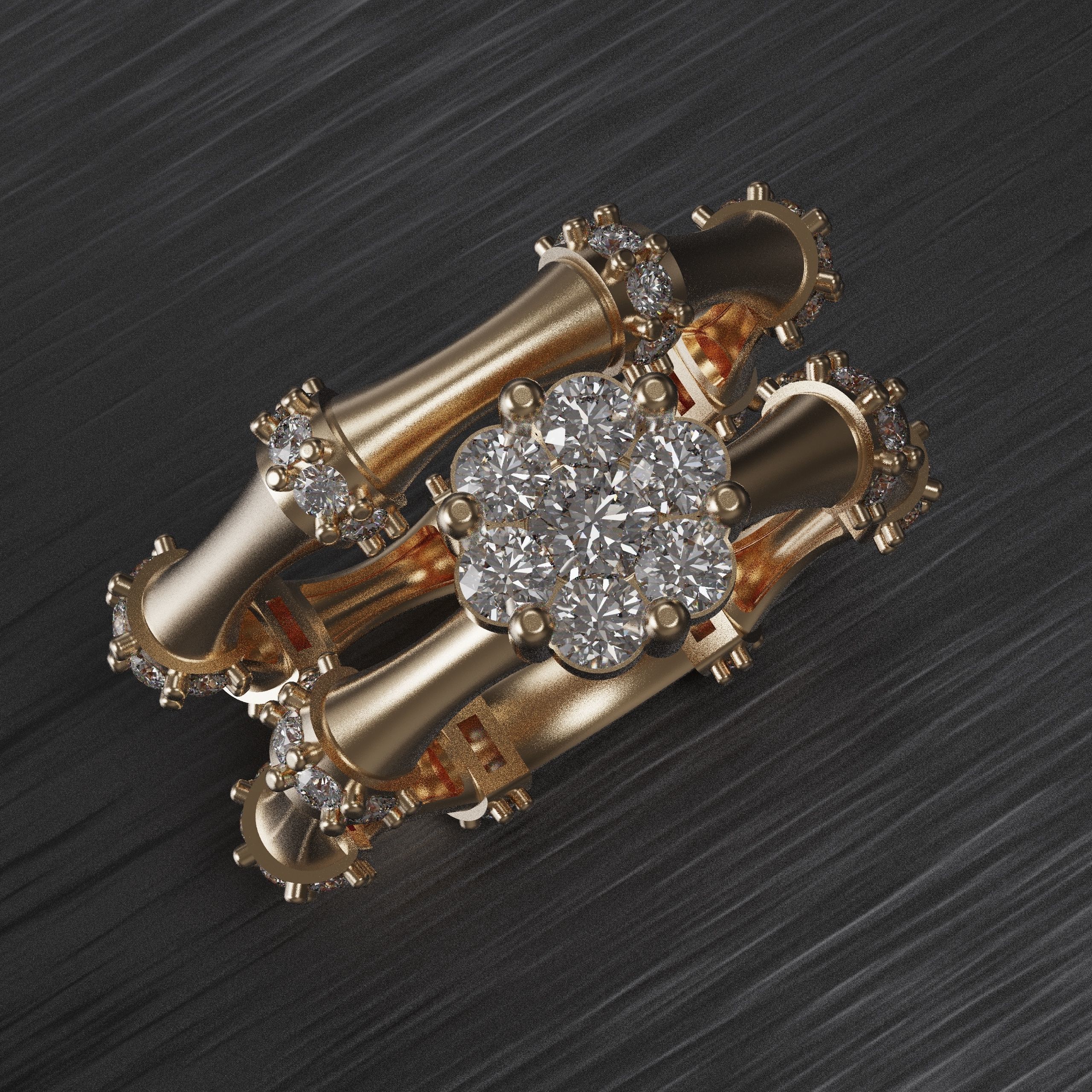 ring3 gold ring with diamonds in center 3D print model_1