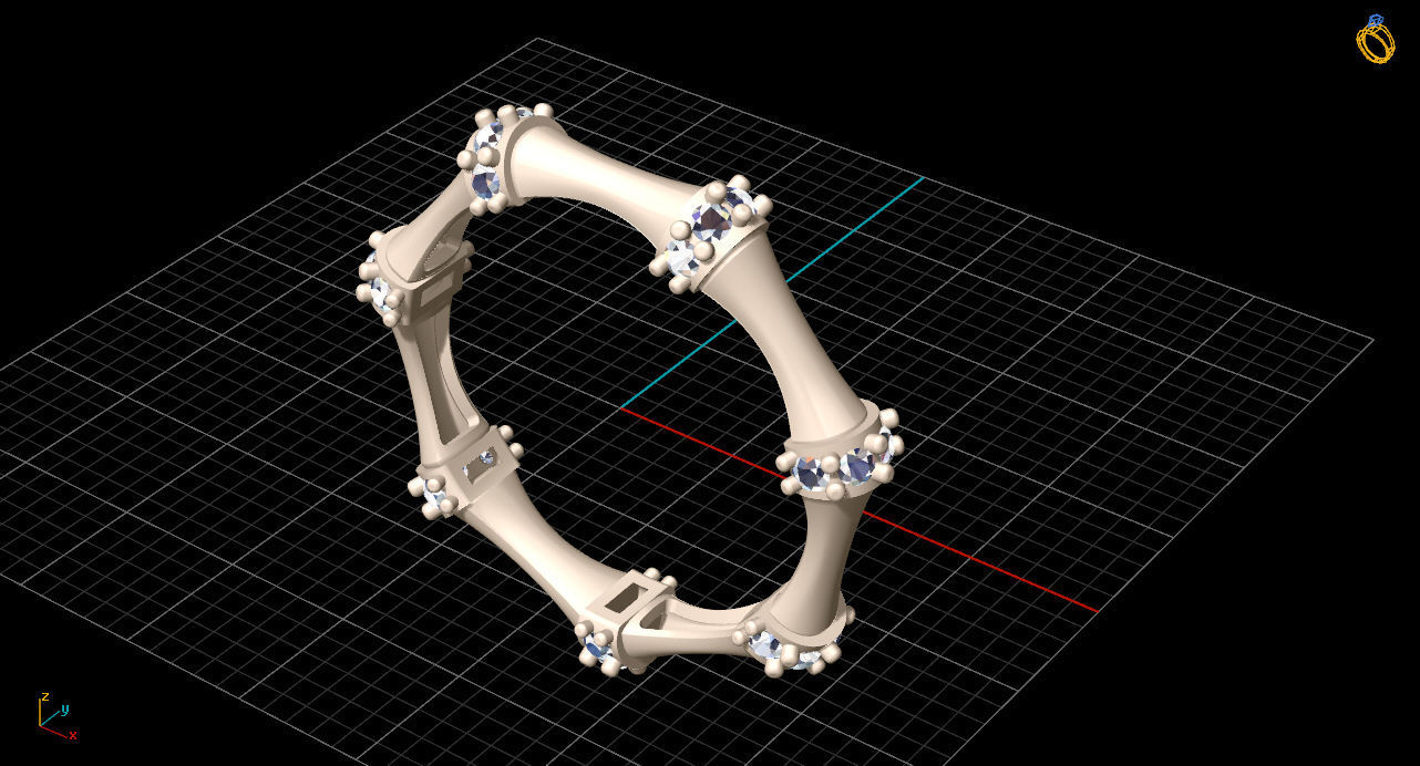 ring3 gold ring with diamonds in center 3D print model_19