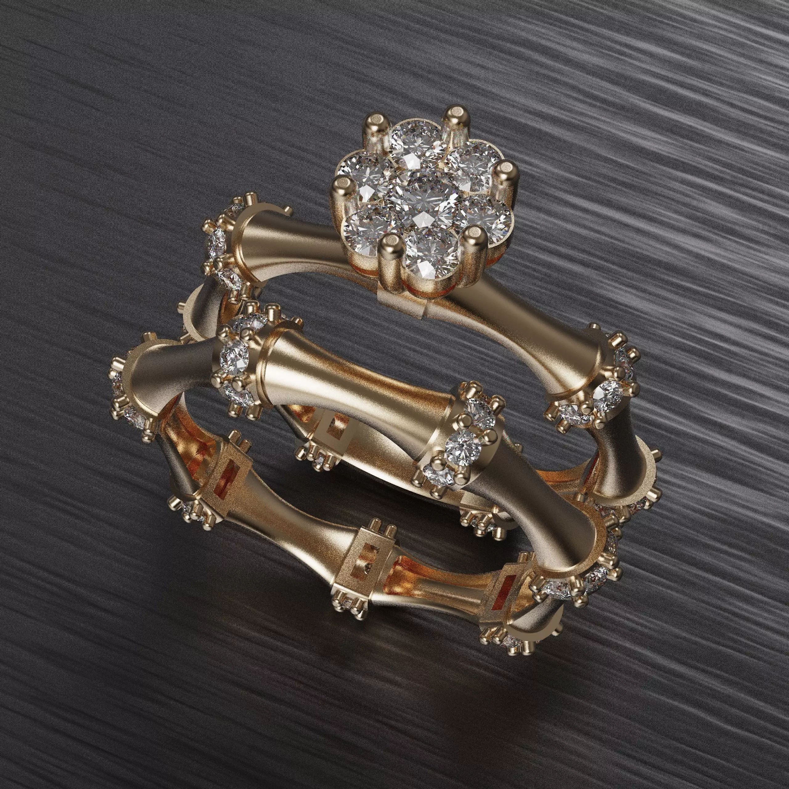 ring3 gold ring with diamonds in center 3D print model_0