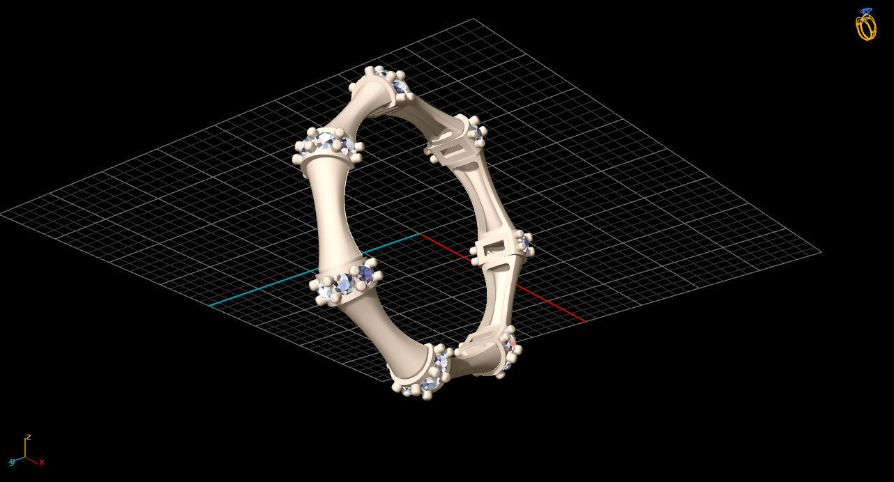 ring3 gold ring with diamonds in center 3D print model_20