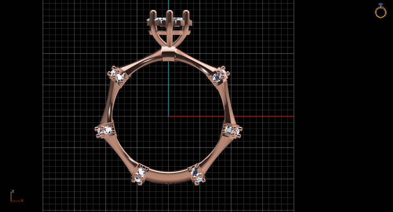 ring3 gold ring with diamonds in center 3D print model_9