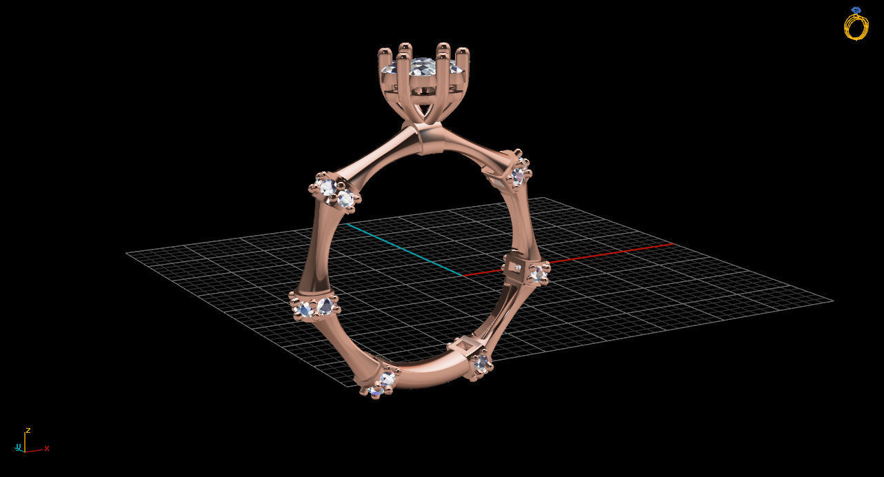 ring3 gold ring with diamonds in center 3D print model_12