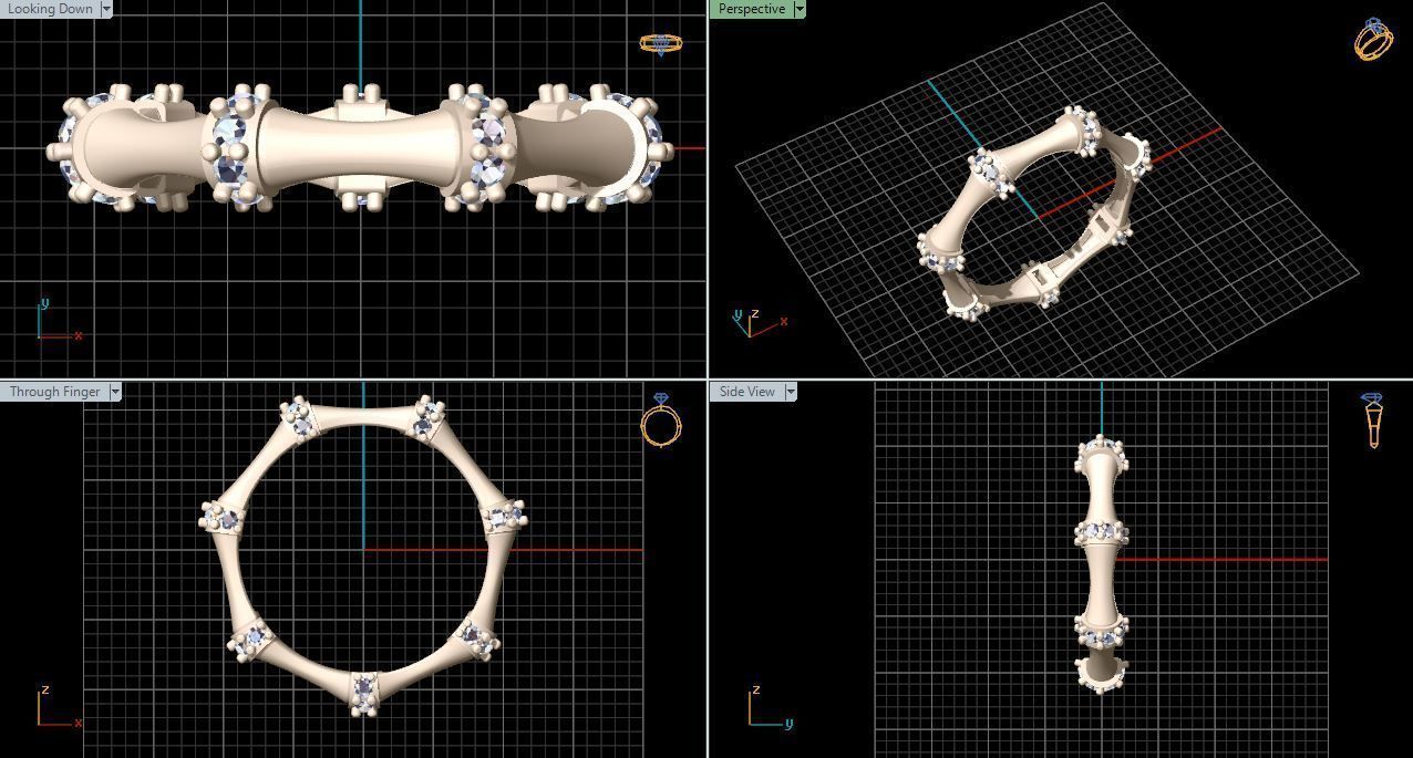 ring3 gold ring with diamonds in center 3D print model_22