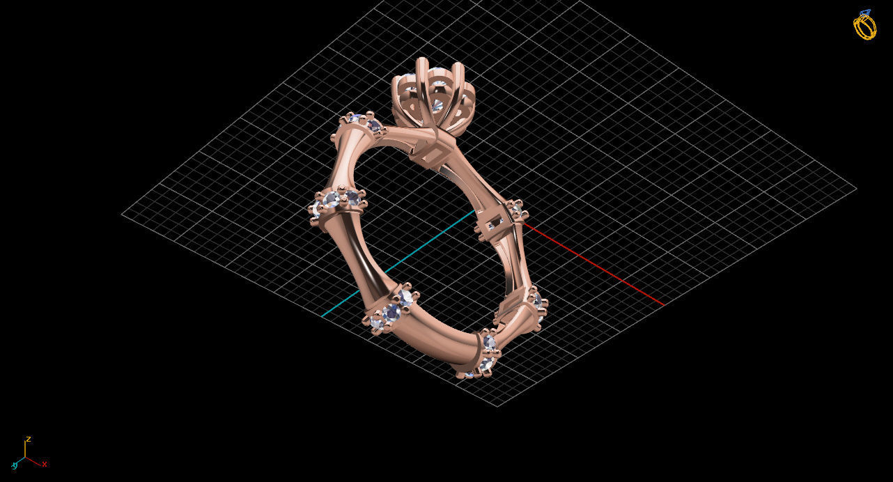ring3 gold ring with diamonds in center 3D print model_11