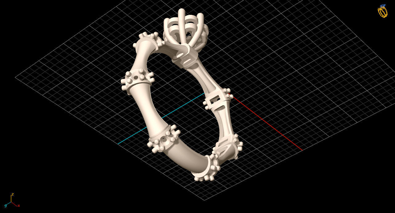 ring3 gold ring with diamonds in center 3D print model_3