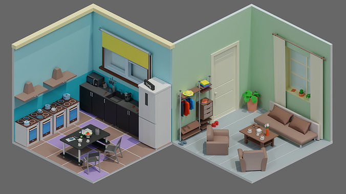 room 4 house interior design Low-poly 3D model