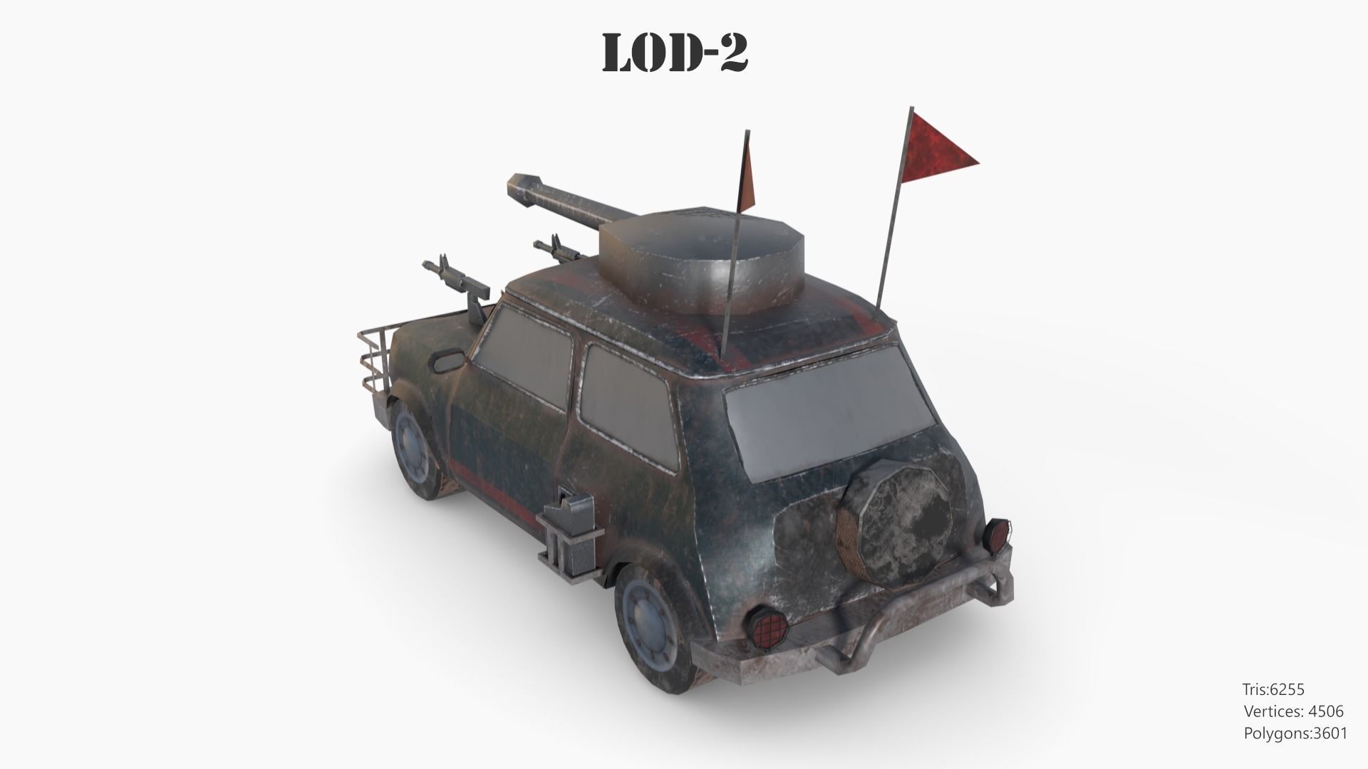 Post Apocalyptic Mini Morris Low-poly War Car Game Asset Low-poly 3D model_68