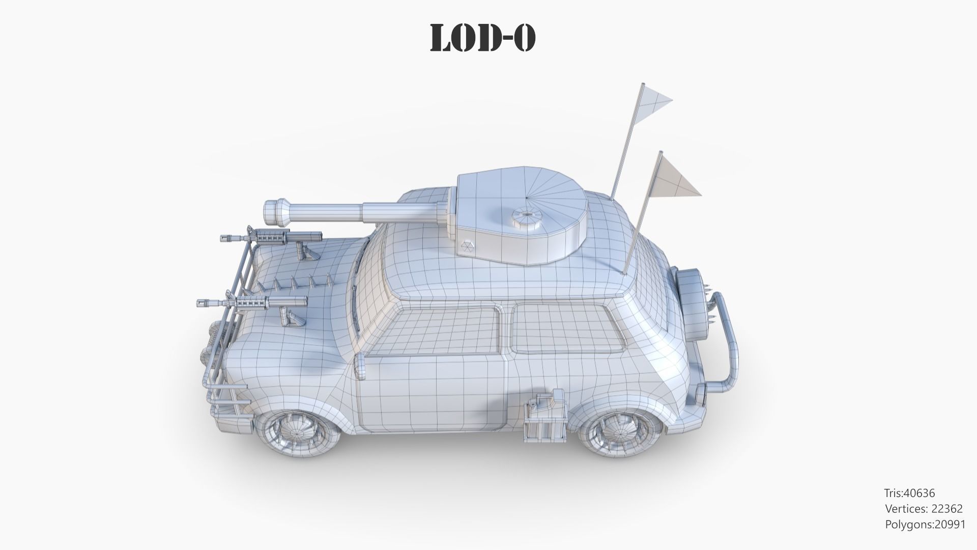 Post Apocalyptic Mini Morris Low-poly War Car Game Asset Low-poly 3D model_24