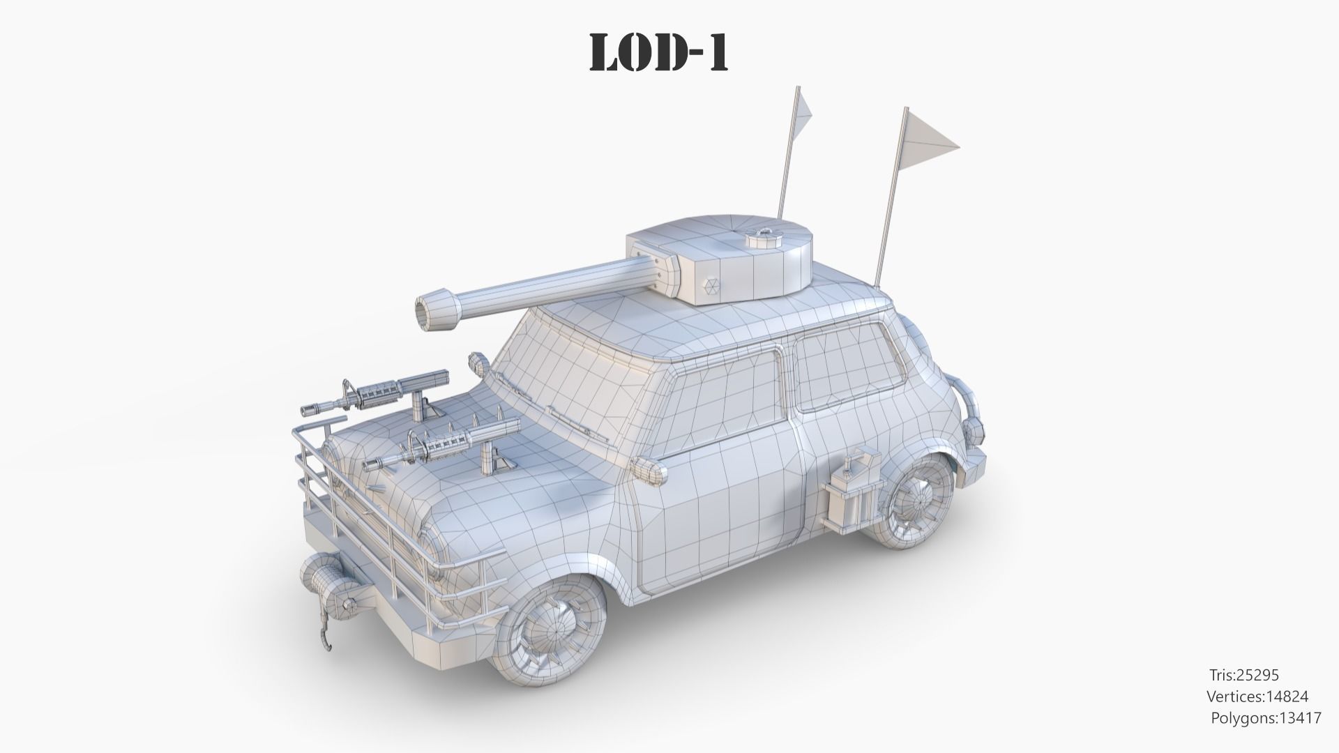 Post Apocalyptic Mini Morris Low-poly War Car Game Asset Low-poly 3D model_51