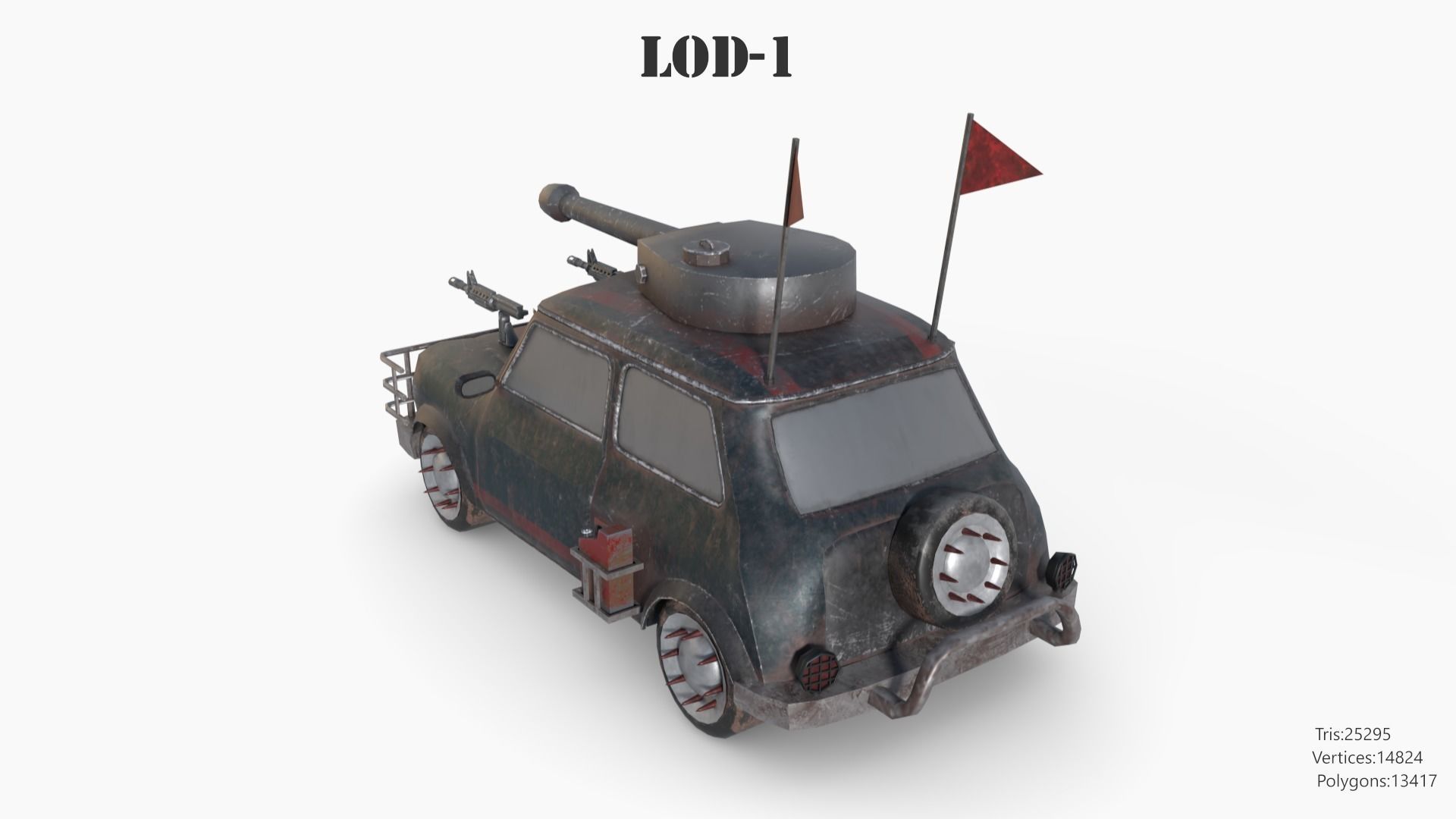 Post Apocalyptic Mini Morris Low-poly War Car Game Asset Low-poly 3D model_32