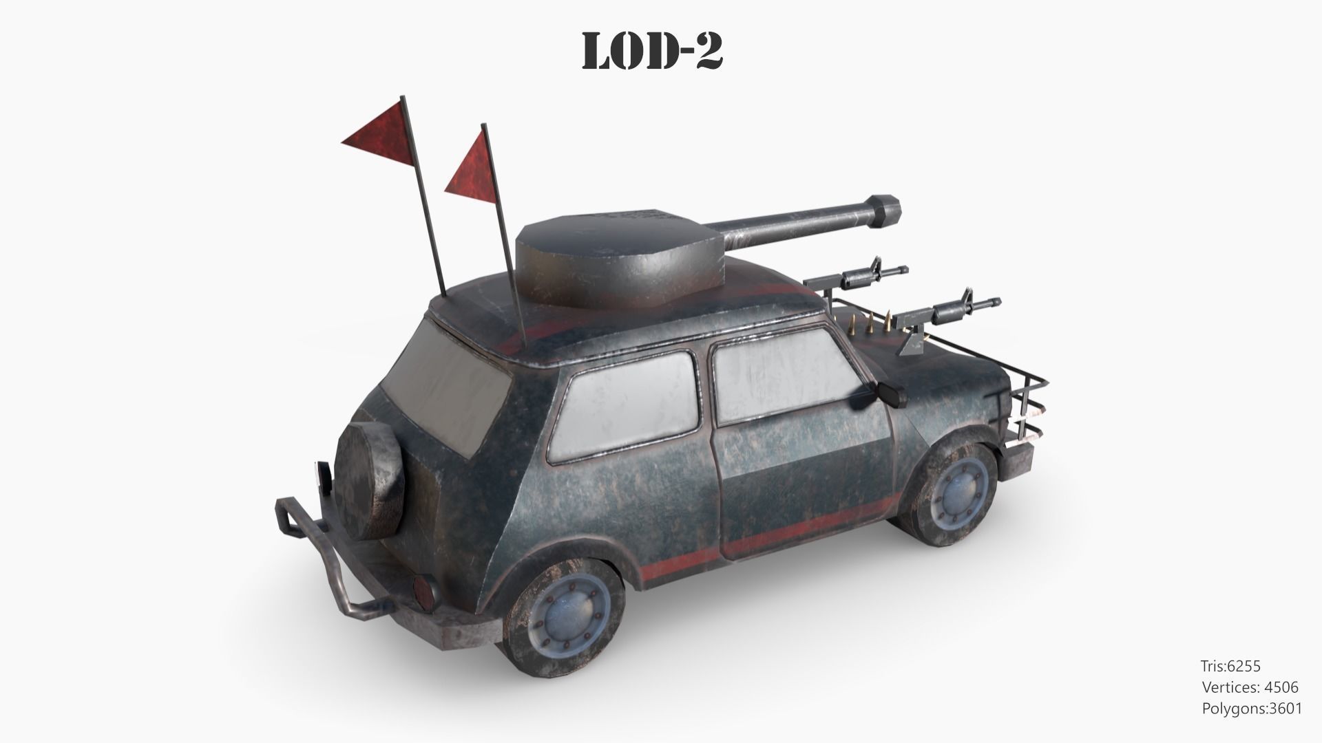 Post Apocalyptic Mini Morris Low-poly War Car Game Asset Low-poly 3D model_57