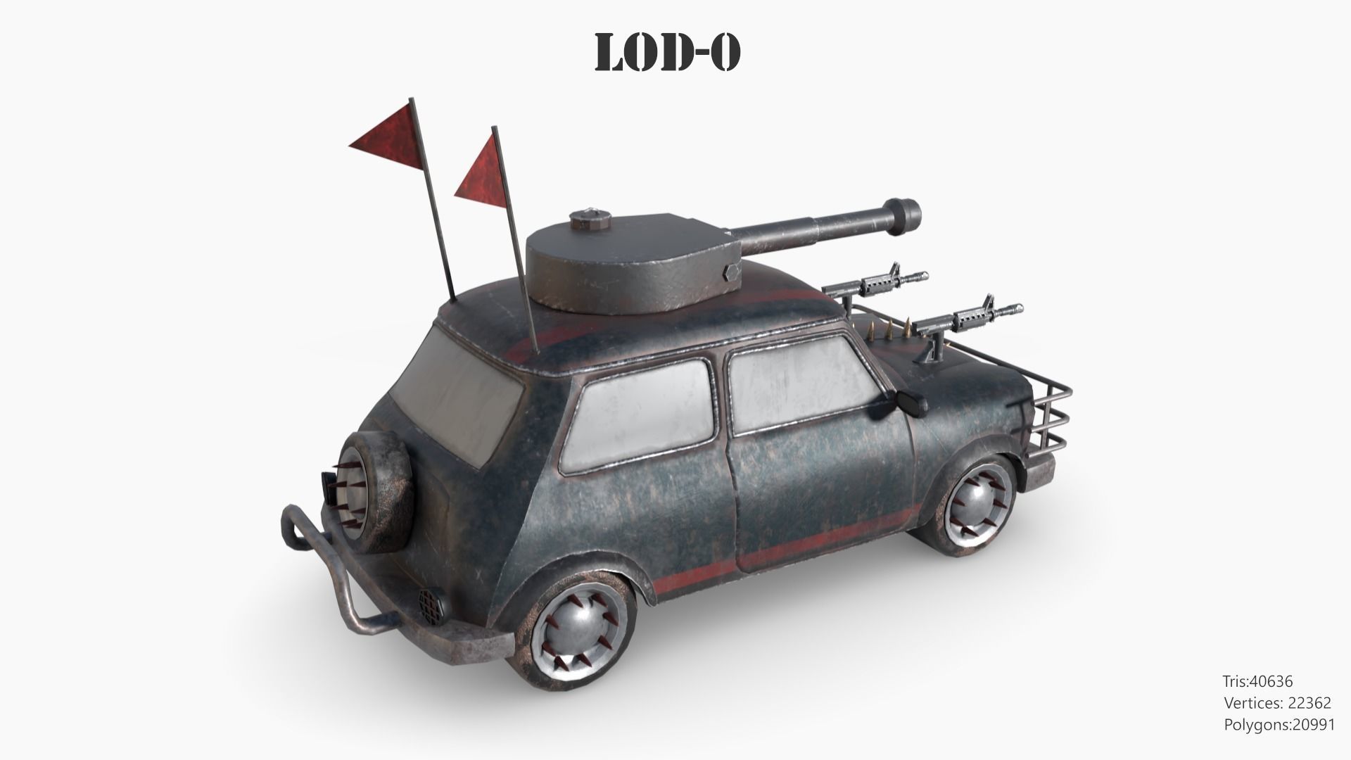Post Apocalyptic Mini Morris Low-poly War Car Game Asset Low-poly 3D model_13