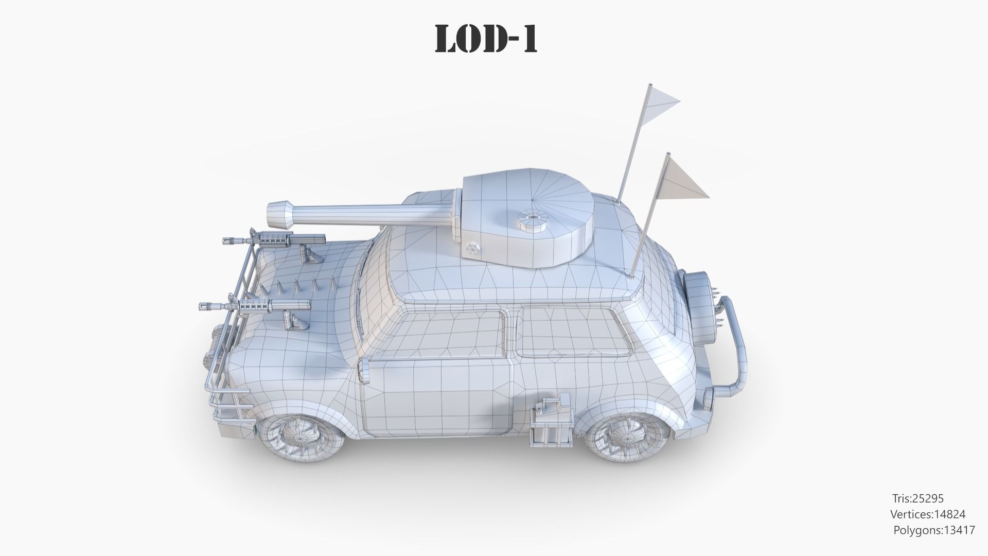 Post Apocalyptic Mini Morris Low-poly War Car Game Asset Low-poly 3D model_48