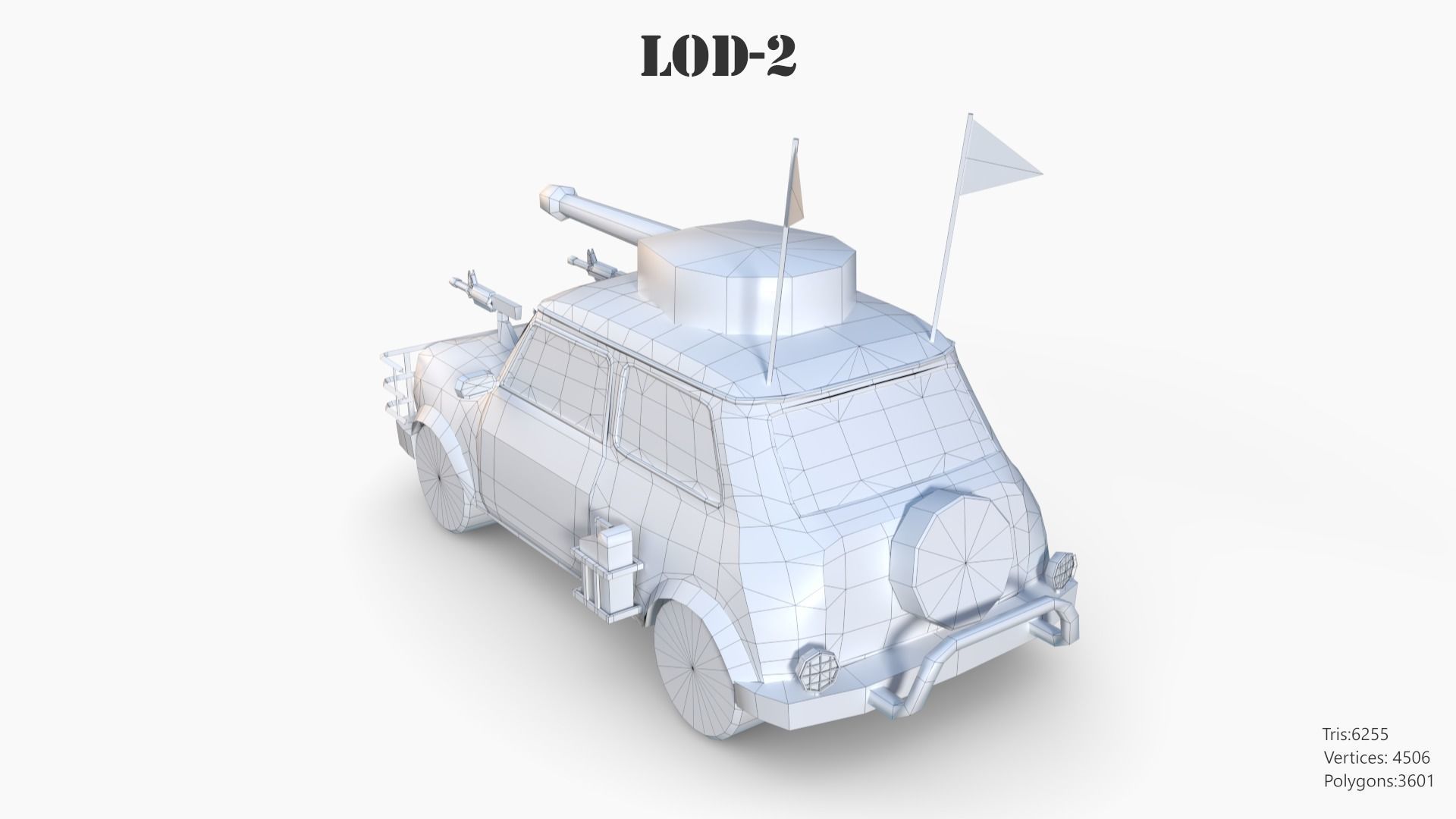 Post Apocalyptic Mini Morris Low-poly War Car Game Asset Low-poly 3D model_76